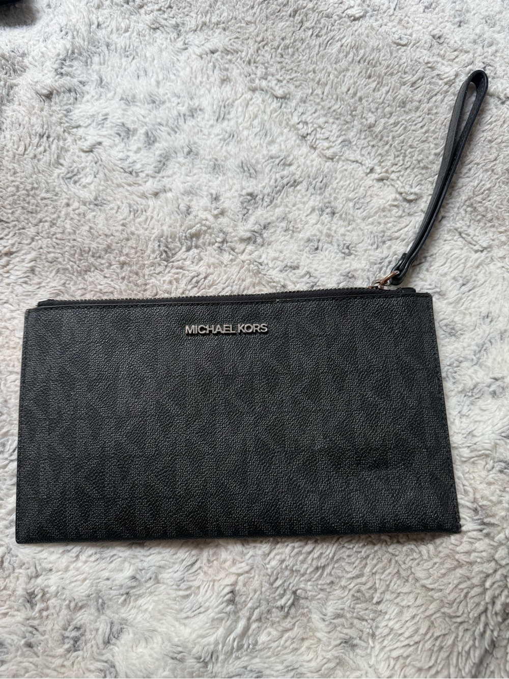 Michael Kors Black Textured Leather Wristlet with Logo